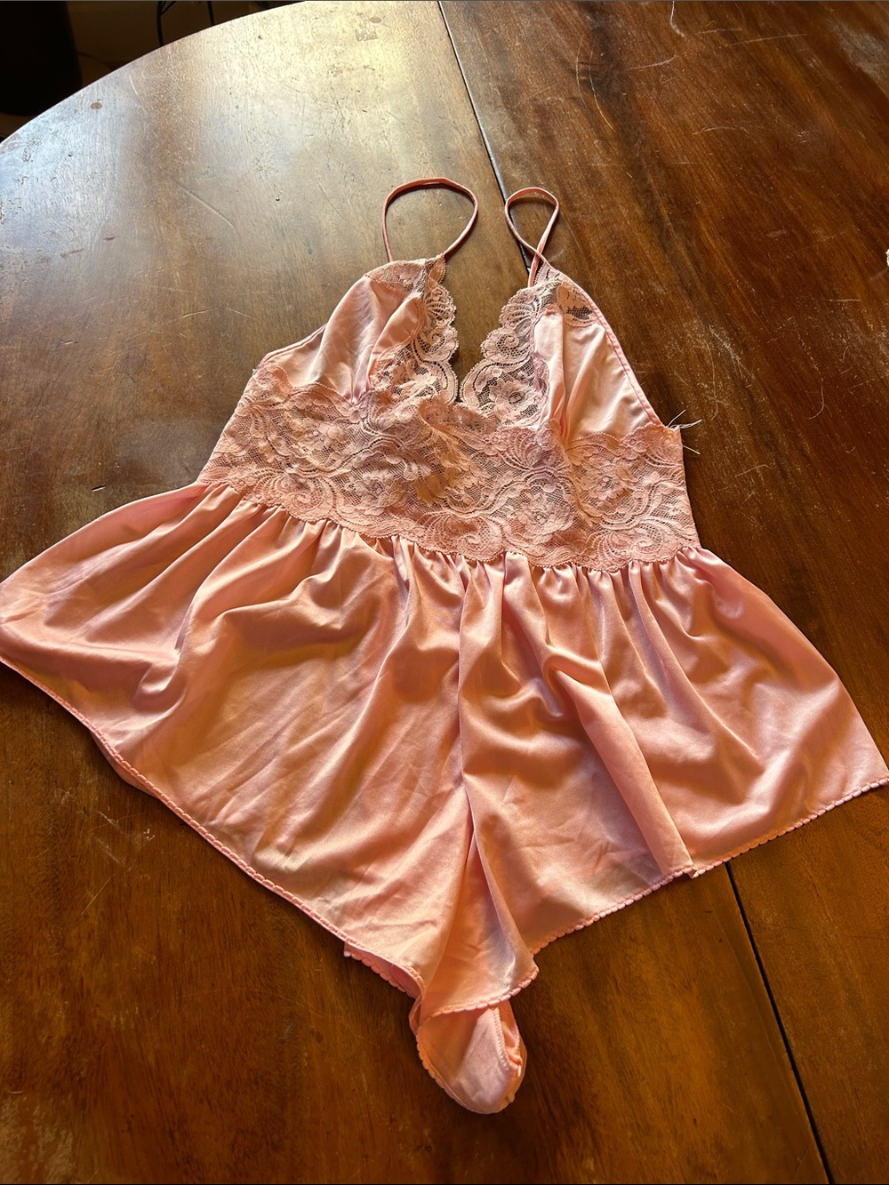 Lily of France Pink Satin Lace Chemise Romper